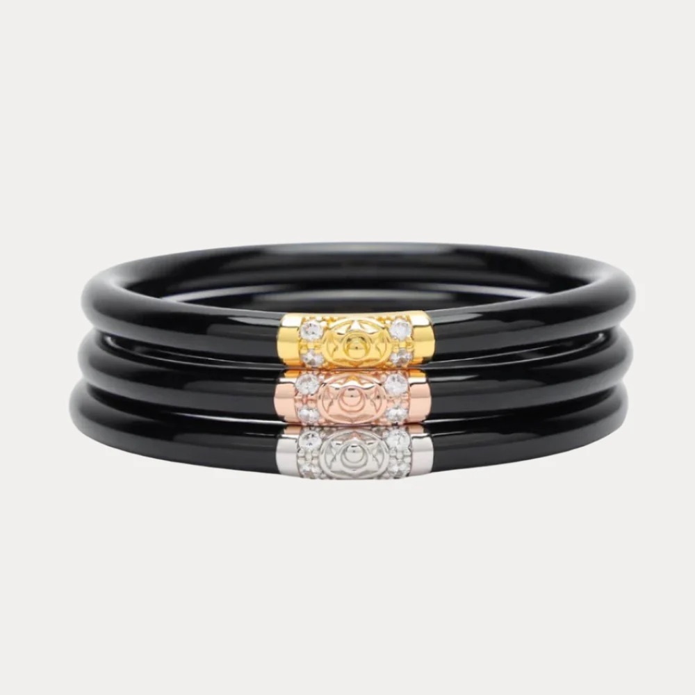 BudhaGirl black Three Kings Bracelet Set with Gold, Silver, and Rose Accents